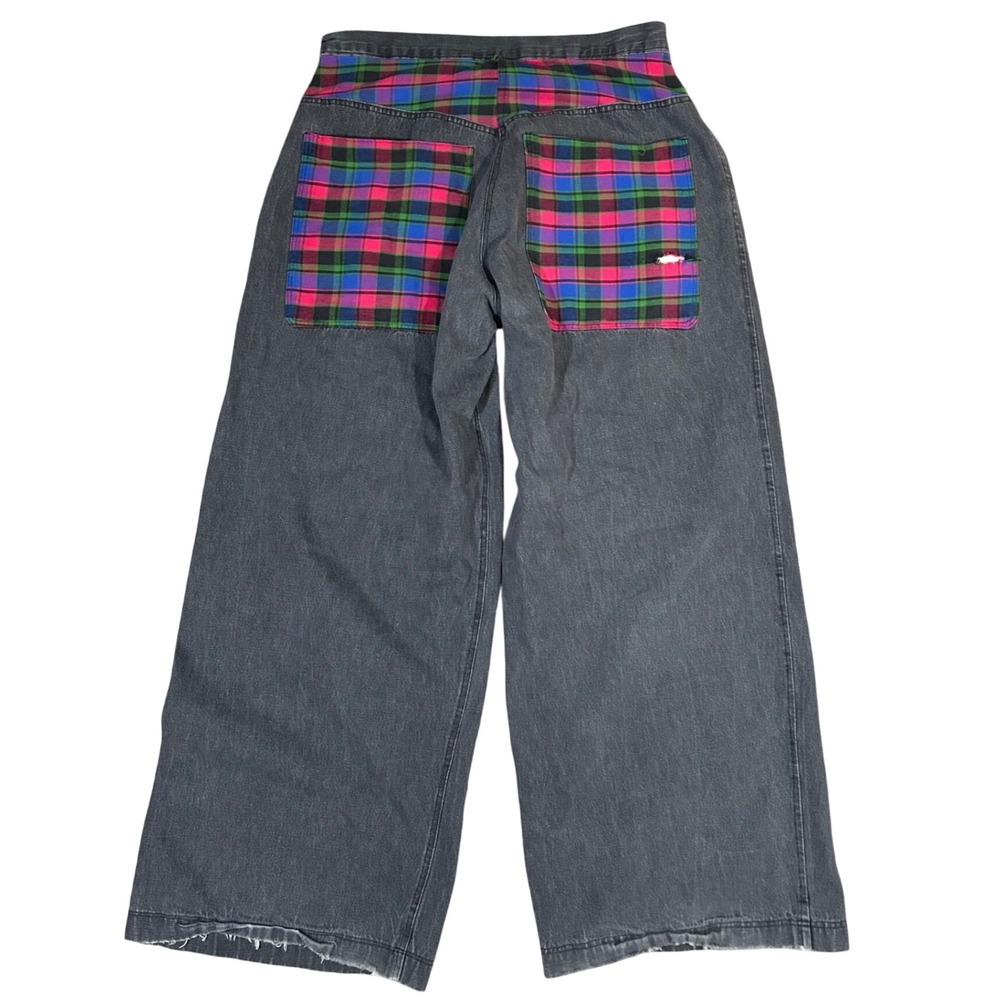 Vintage Rare 90's‎ JNCO's Wide Leg Jeans Black Denim Bold Plaid Y2K Streetwear